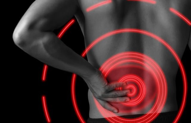 Acute pain in the kidneys, pain area of red color