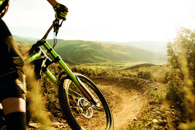 Fast turn on mountain trail.