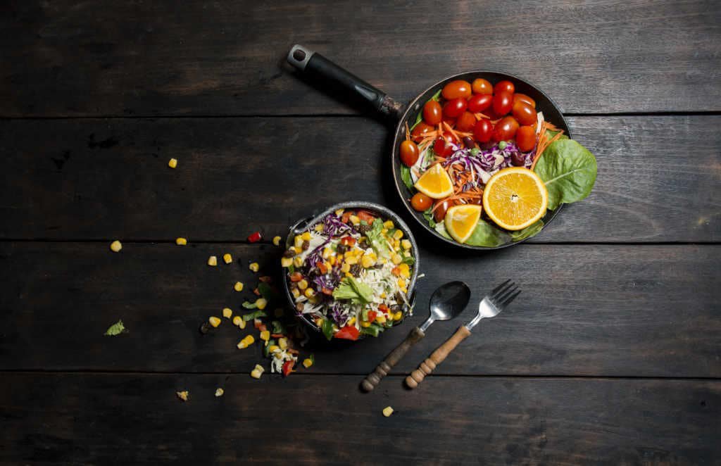 mixed salad in a pan