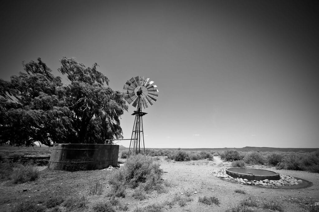 Munga riders roll from wind pump to wind pump, desperately hoping they are operational. The Munga traverses some of the driest, most desolate roads in the country. Photo: Erik Vermeulen / The Munga 2019