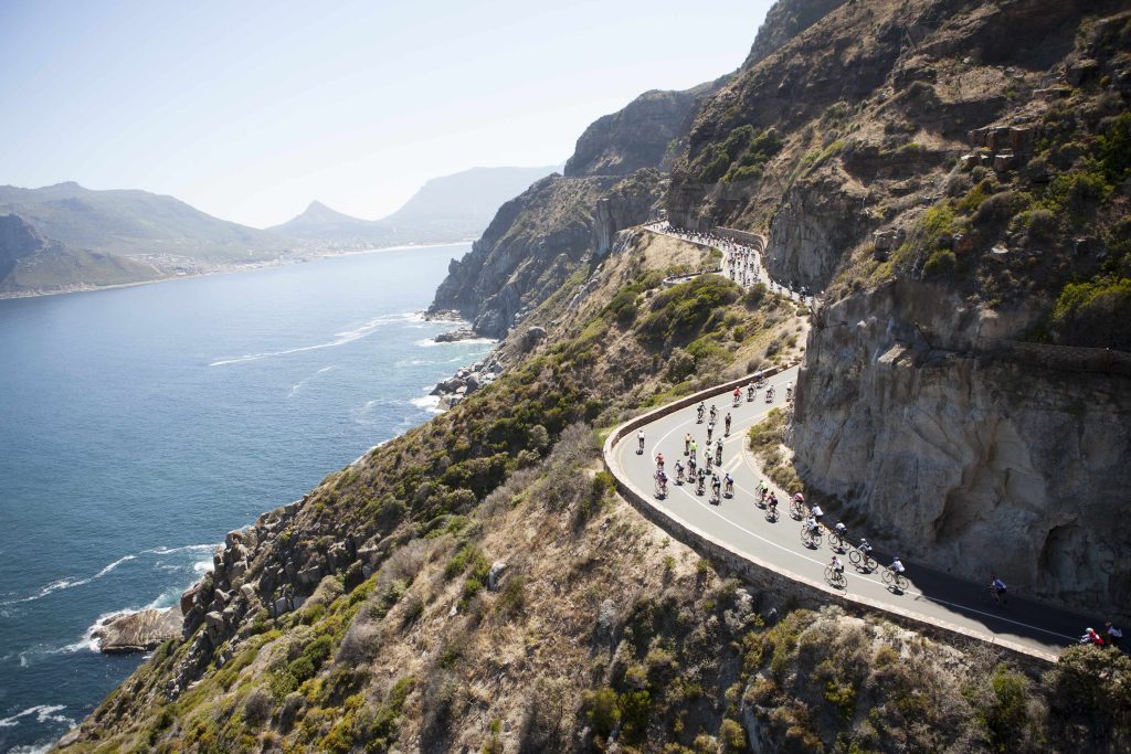 Cyclists on the road at the Cape Town Cycle Tour