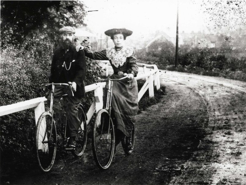 Man_and_woman_on_bicycles,_Long_Lane,_Beverley_circa_1905_(archive_ref_DDX1319-1-EYC12)_(25742716351)