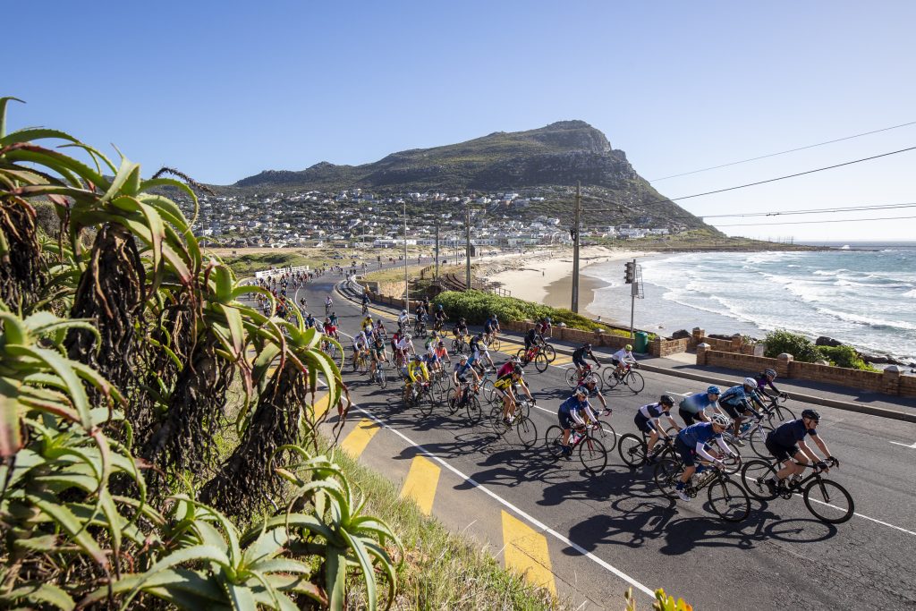 Cyclists riding the Cape Town Cycle Tour route