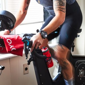 Cyclist doing an indoor cycling workout