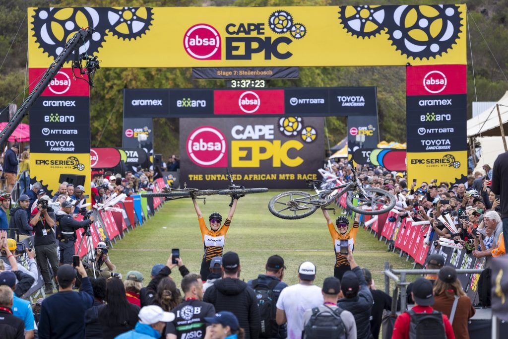 Riders during Stage 7 of the 2024 Absa Cape Epic Mountain Bike stage race from Stellenbosch to Stellenbosch, South Africa on 24 March 2024. Photo by Sam Clark/Cape Epic