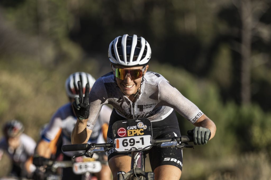 Sofia Gomez during Stage 4 of the 2024 Absa Cape Epic Mountain Bike stage race from CPUT, Wellington to CPUT, Wellington, South Africa on 21 March 2024. Photo by Max Sullivan/Cape Epic