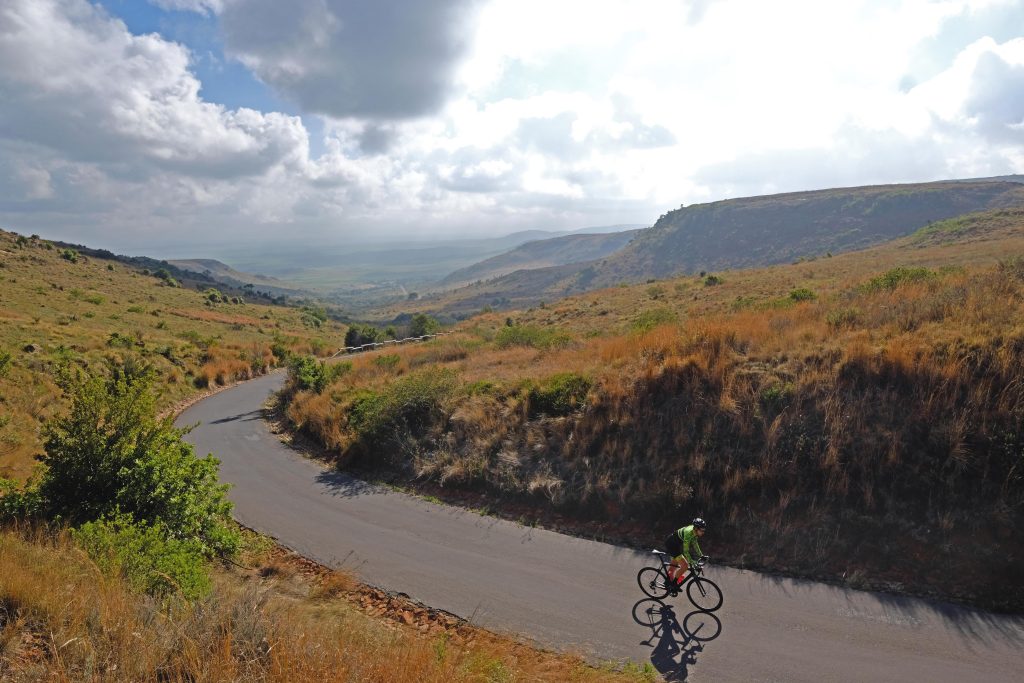 A cyclist riding in the Suikerbosrand Nature Reserve
