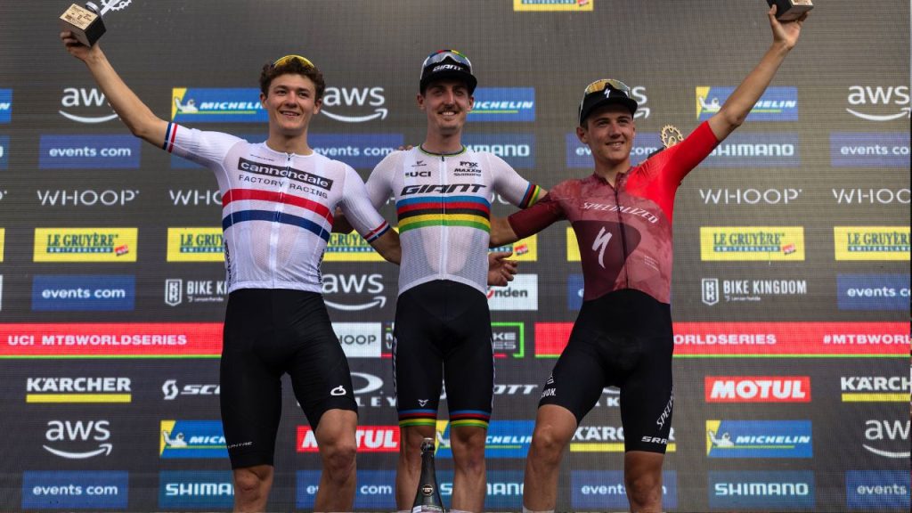 The podium for the MTB World Cup, Lenzerheide