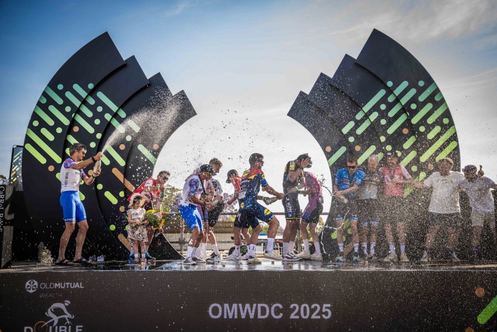 The Road Warriors team celebrates their 2025 Old Mutual Wealth Double Century title. Photo by Volume Photography / Tobias Ginsberg.