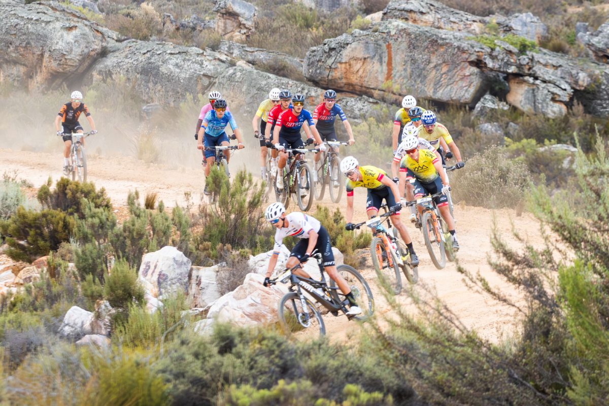 Marc Pritzen (leading) made life tough for this fellow UCI Men, creating an on-again/off-again pace which stung tired legs. 