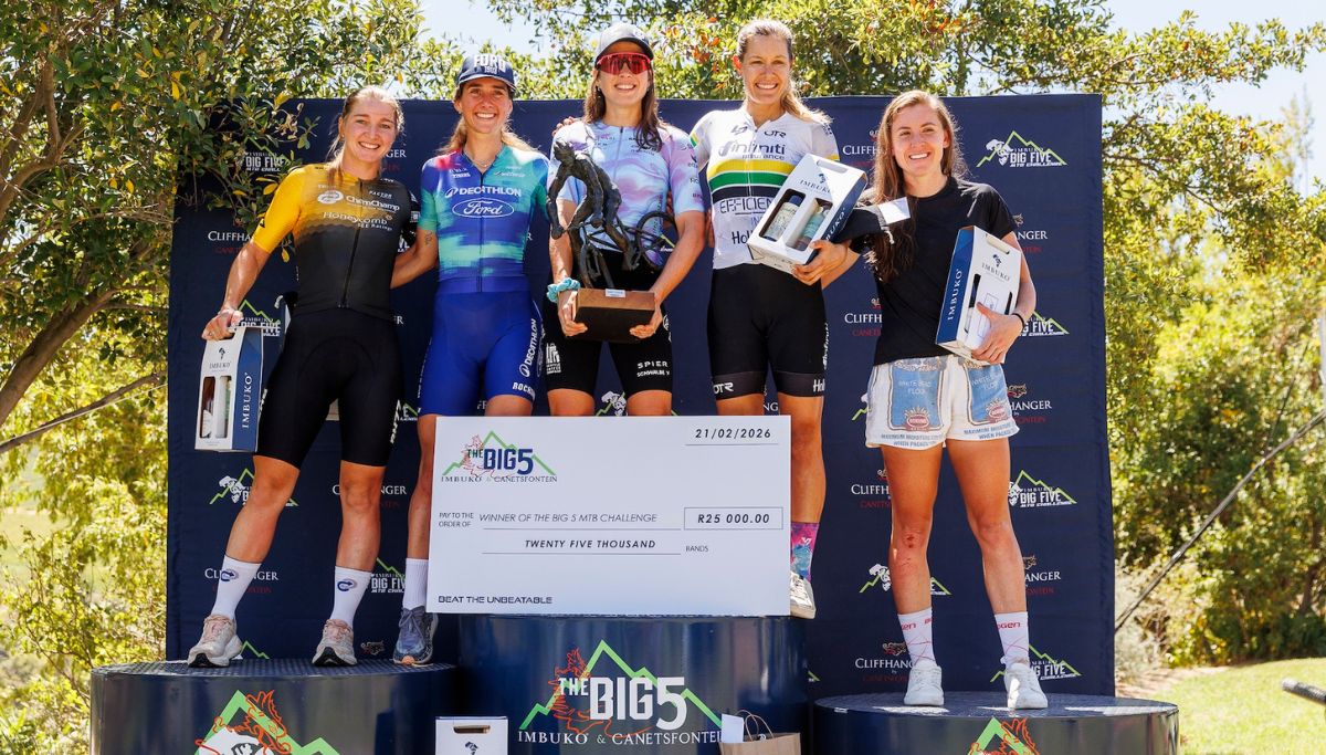 The women's podium at the Big 5 MTB Challenge