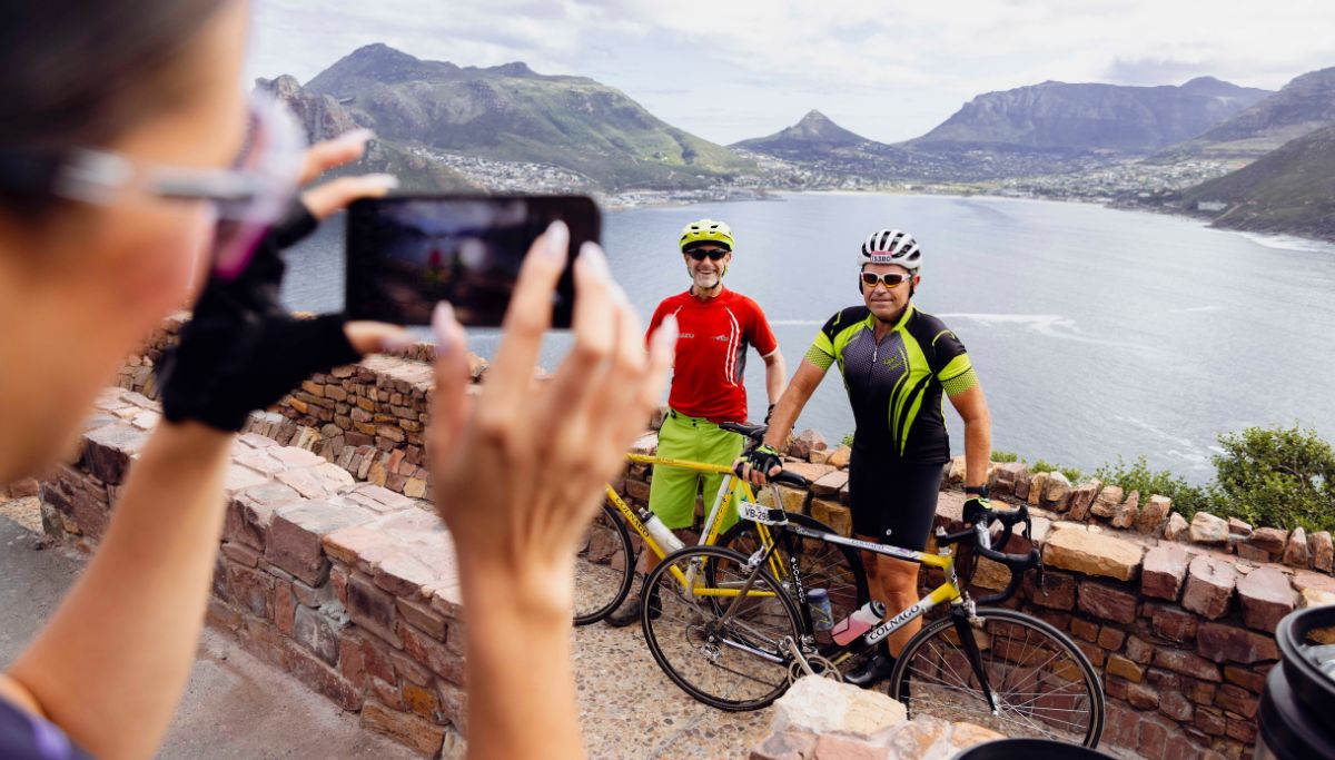 Cyclists taking pictures during the Cape Town Cycle Tour