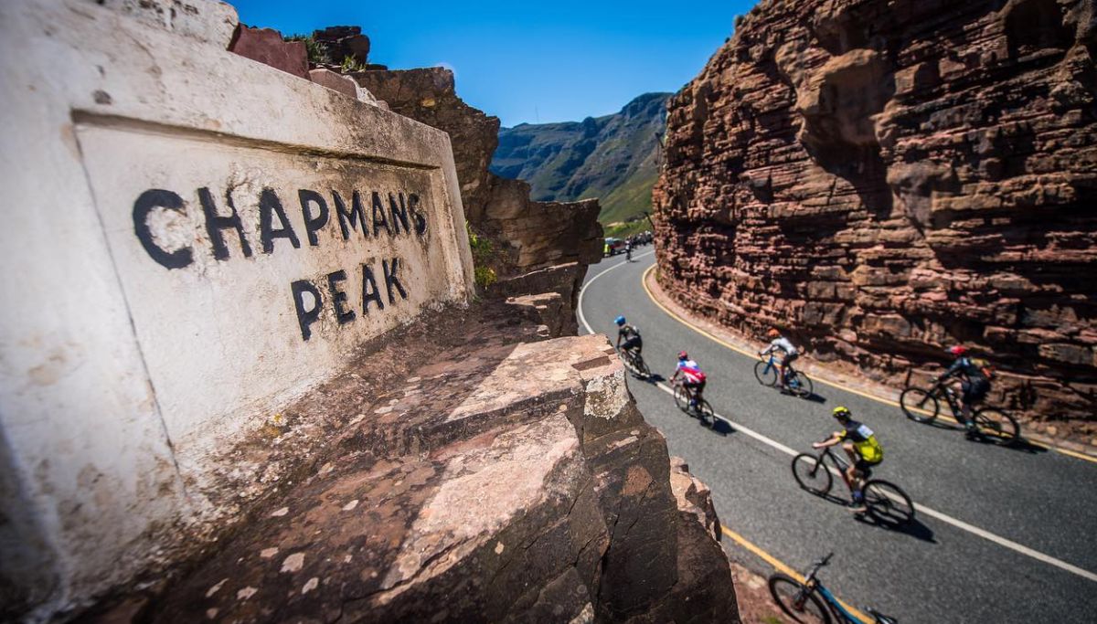 Cyclists riding up Chapman's Peak during the Cape Town Cycle Tour