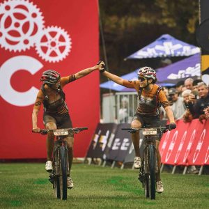 SA's Candice Lill and Swiss Alessandra Keller celebrate their fourth stage win. Picture by Nick Muzik / Cape Epic