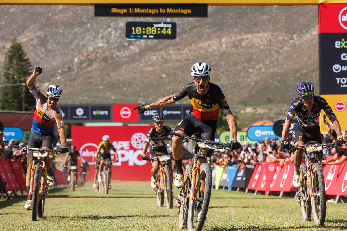 Wout Allemann and Martin Stosel win stage 1 of the 2026 Absa Cape Epic stage race from Montagu to Montagu on the16th of March 2026. Photo by Nick Muzik/Cape Epic