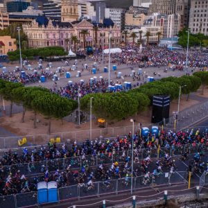 Thousands of cyclists at the start of the Cape Town Cycle Tour