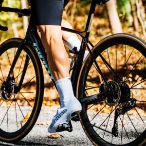 A cyclist with powerful legs