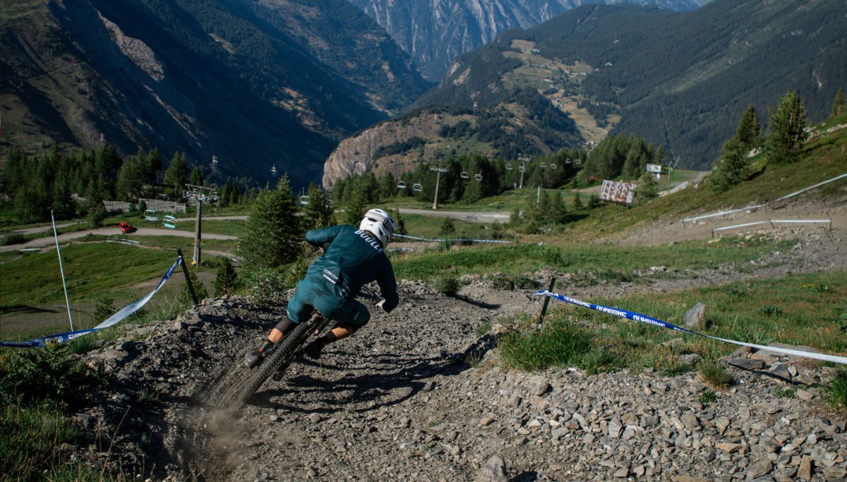 Jason Boulle racing the Enduro World Cup Series at La Thuile, Round 6, Italian Alps.
