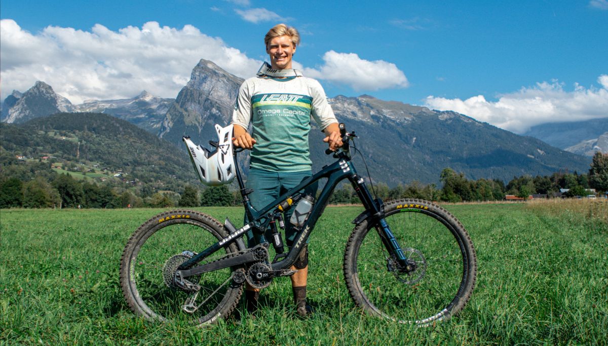 Jason Boulle and his Trek enduro bike pictured in the French Alps