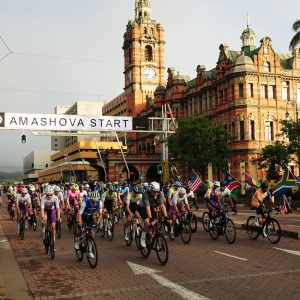 The start of the iconic Amashova road cycling race.