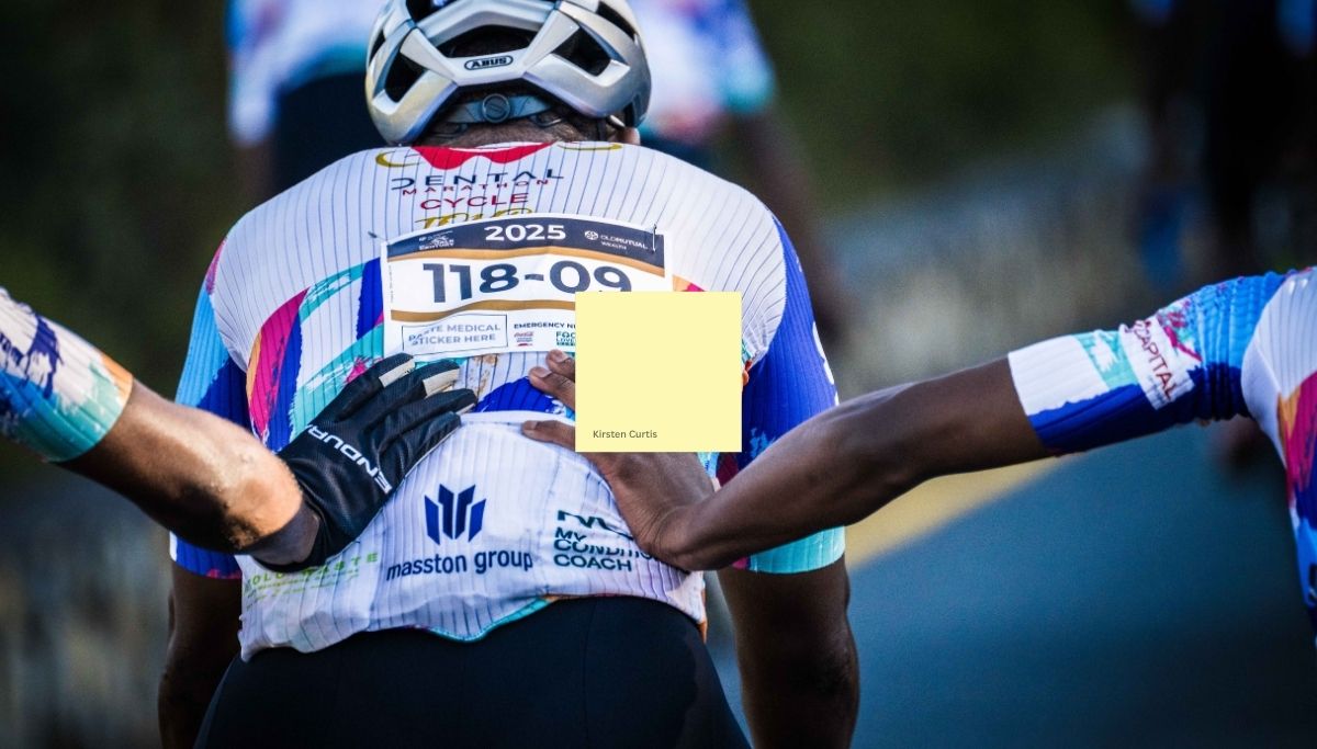 Cyclists supporting a teammate during the Old Mutual Wealth Double Century.
